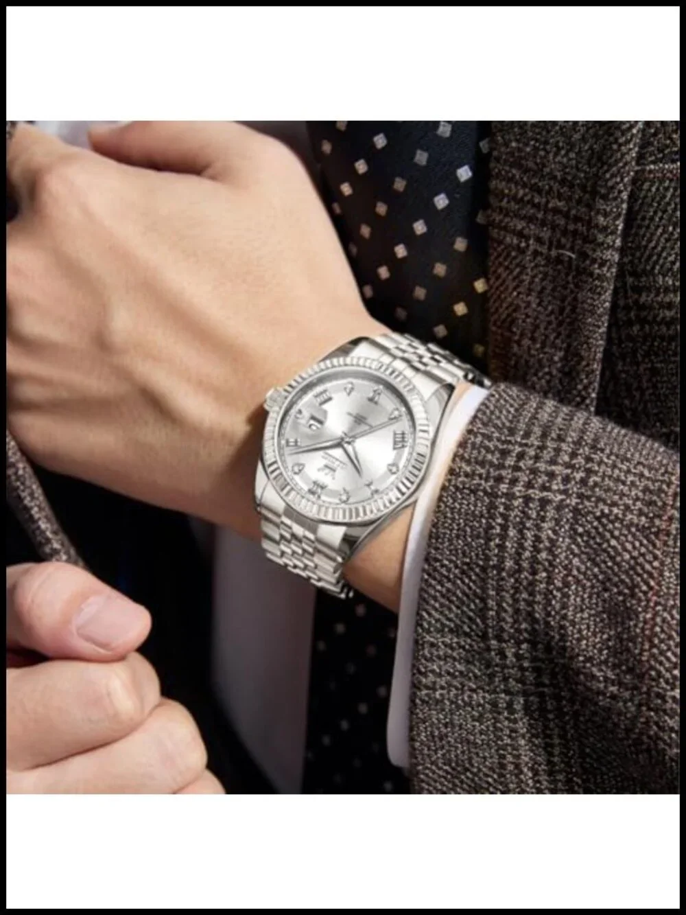 Mens Stainless Steel Quartz Watch Waterproof Dress Casual with Date